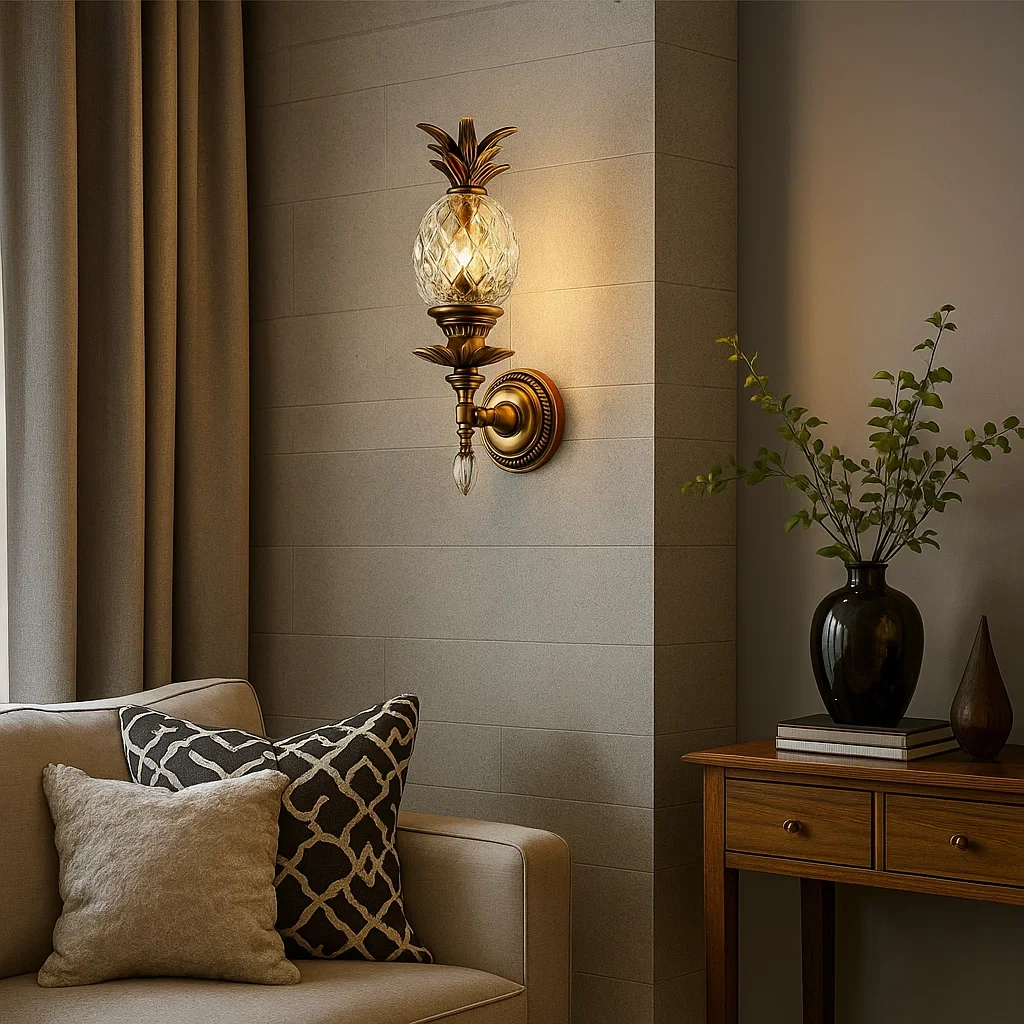 Aplique de pared clásico con diseño de piña y pantalla de cristal tallado