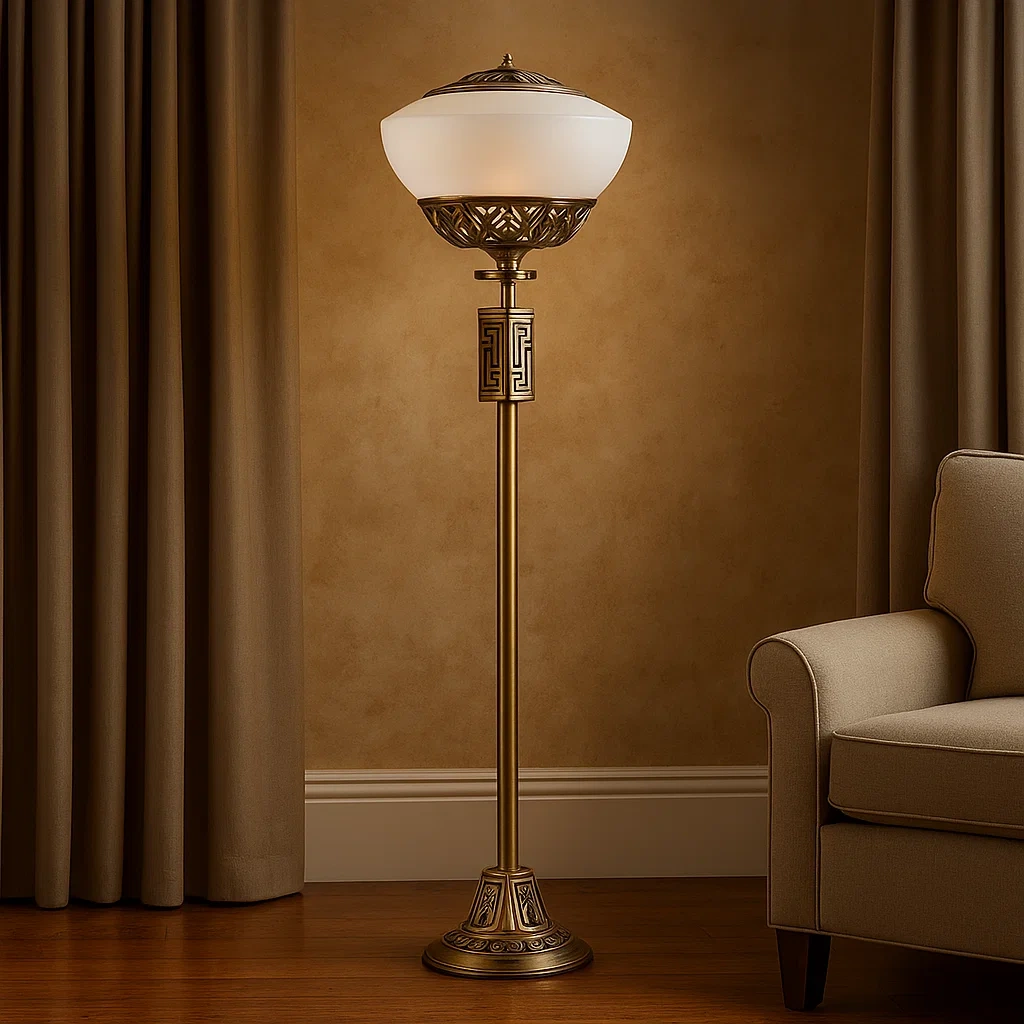 Lámpara de pie estilo Art Déco con pantalla de vidrio esmerilado