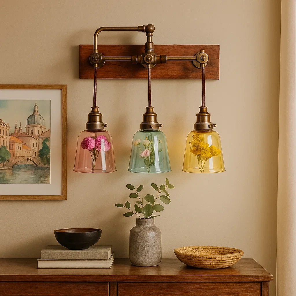 Aplique de pared moderno de mediados de siglo con tres bombillas