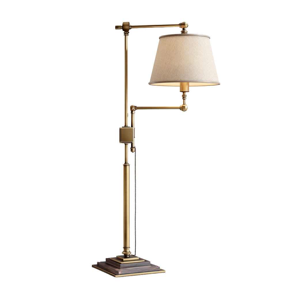 Lámpara de pie de lectura en latón antiguo con brazo ajustable