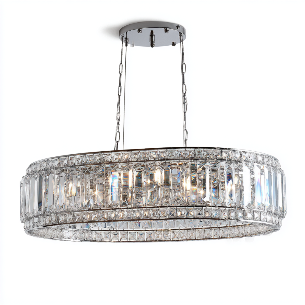 Lámpara colgante redonda de cristal con estructura cromada