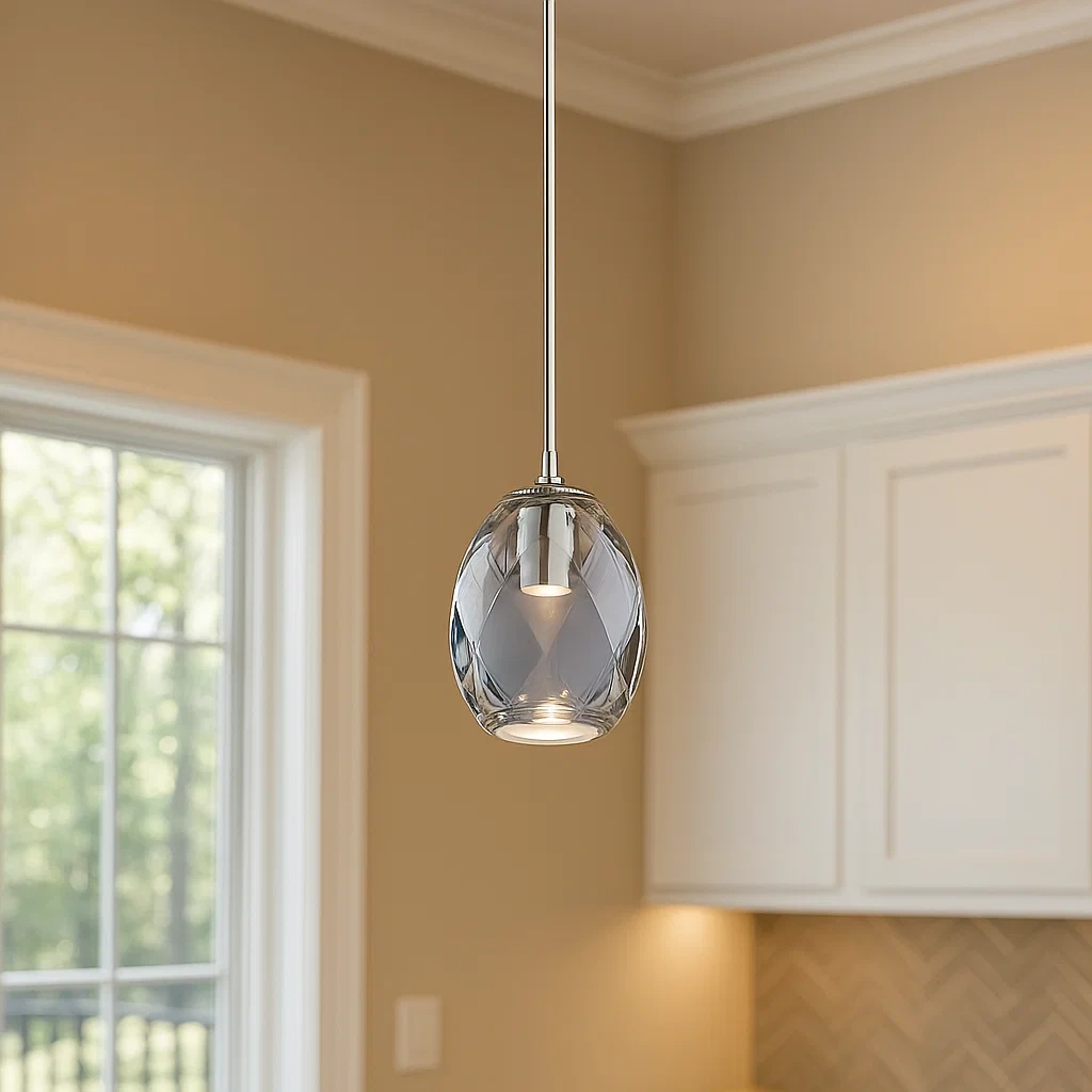 Lámpara colgante individual de cristal tallado con acabado cromado
