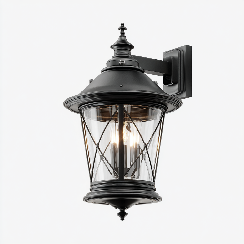 Lámpara de pared exterior vintage en negro con vidrio transparente