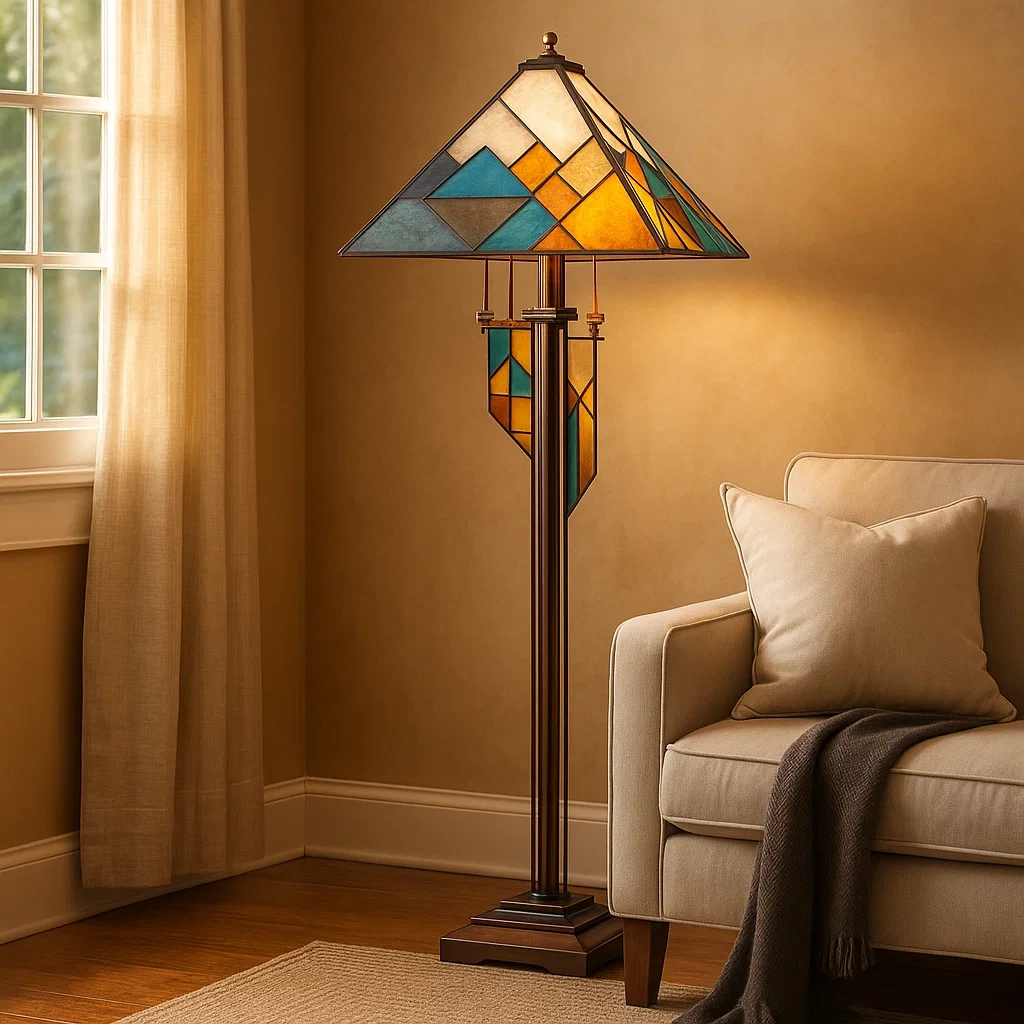 Lámpara de pie con pantalla de vidriera