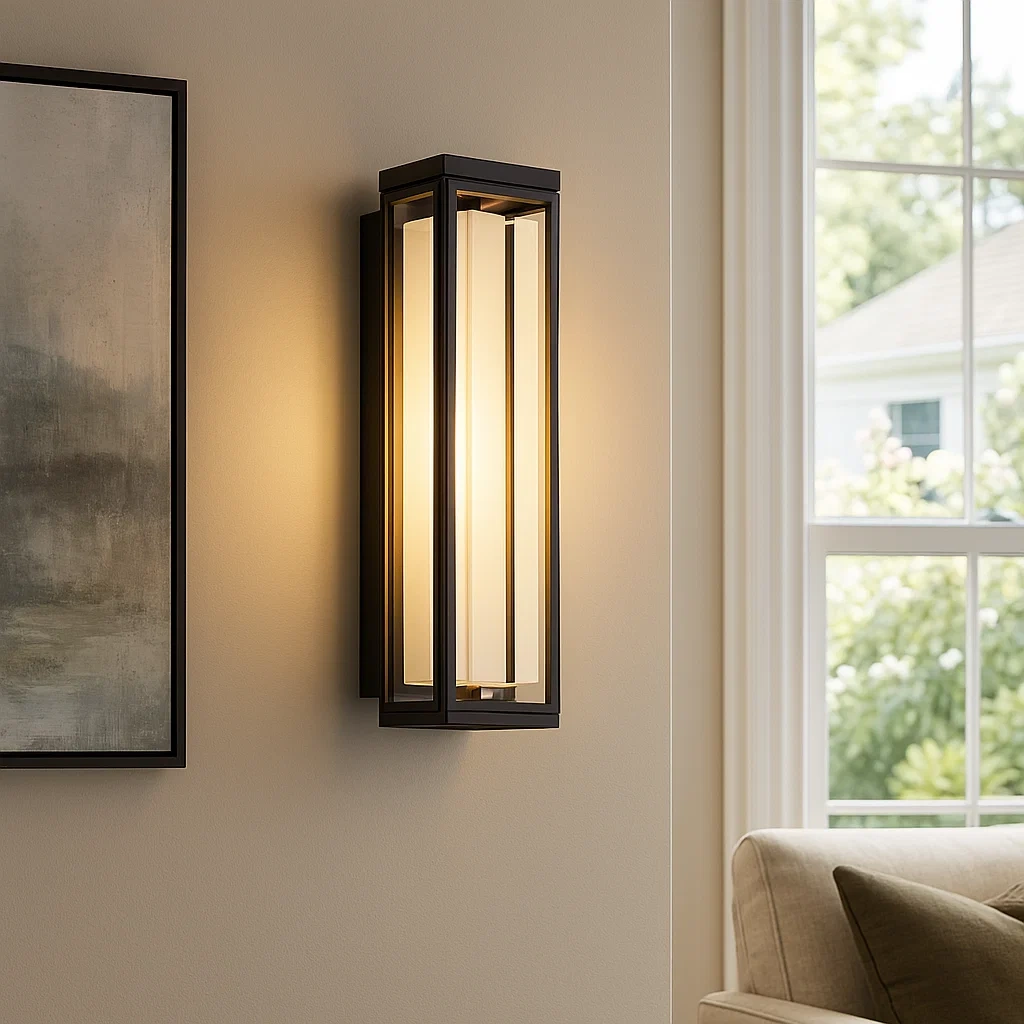 Aplique de pared rectangular largo con marco negro