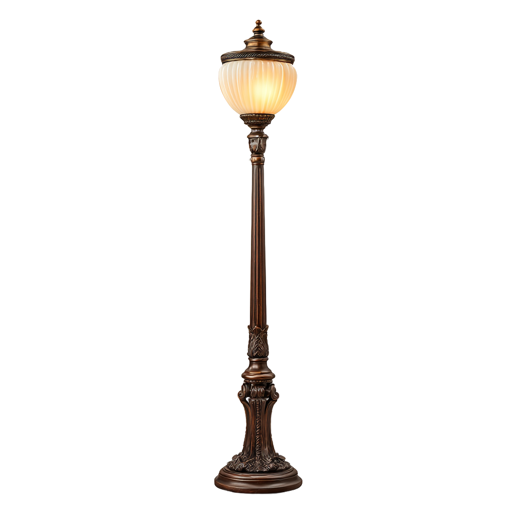 Lámpara de pie clásica de estilo romano con base tallada en bronce antiguo