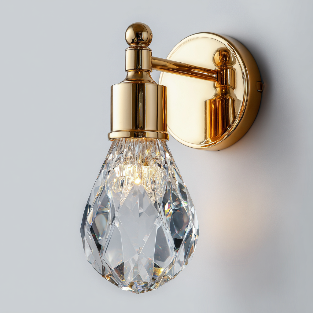 Aplique de pared dorado con cristal LED