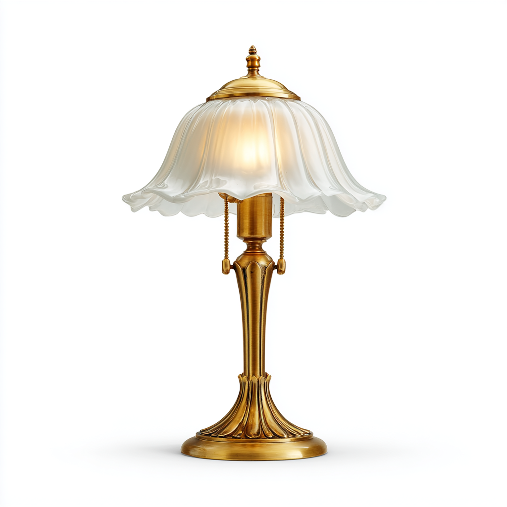Lámpara de mesa clásica de latón con pantalla de vidrio esmerilado