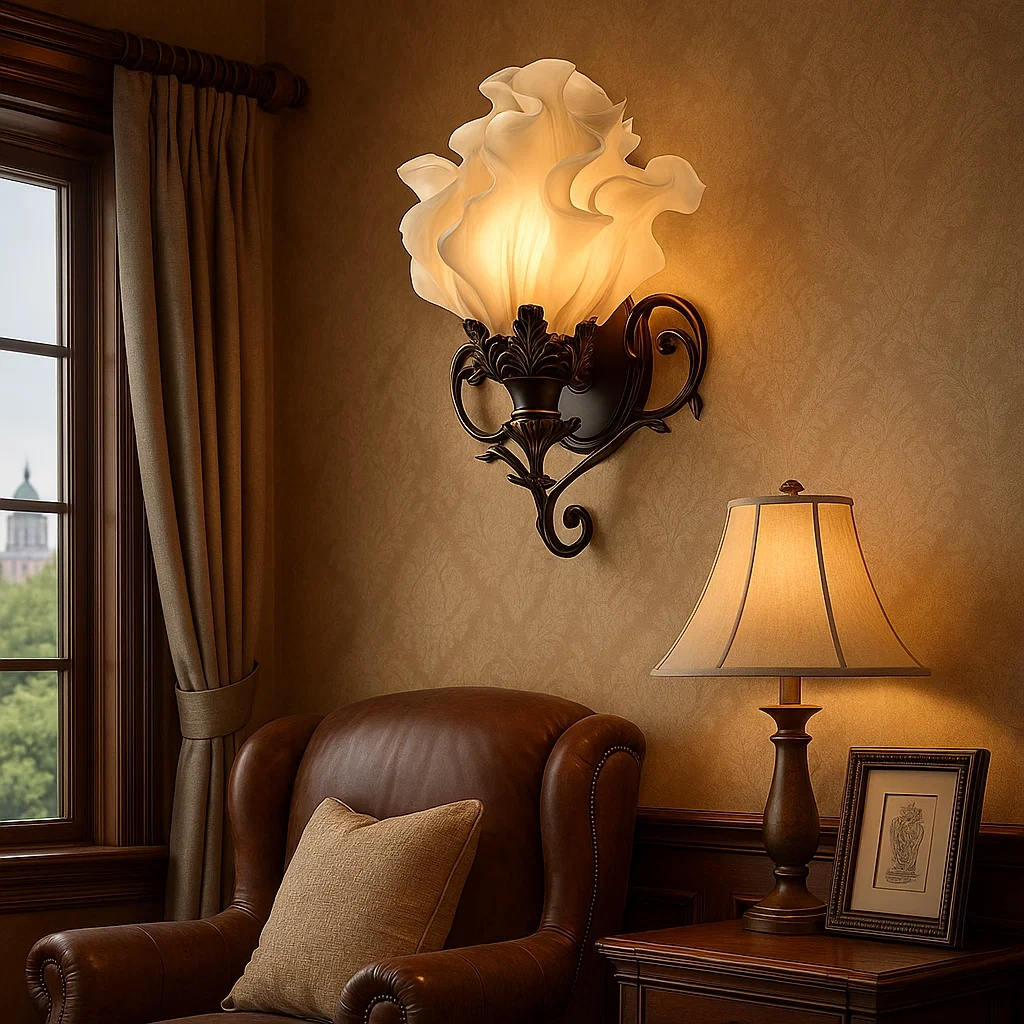 Aplique de pared estilo Art Nouveau con lámpara de vidrio esculpido