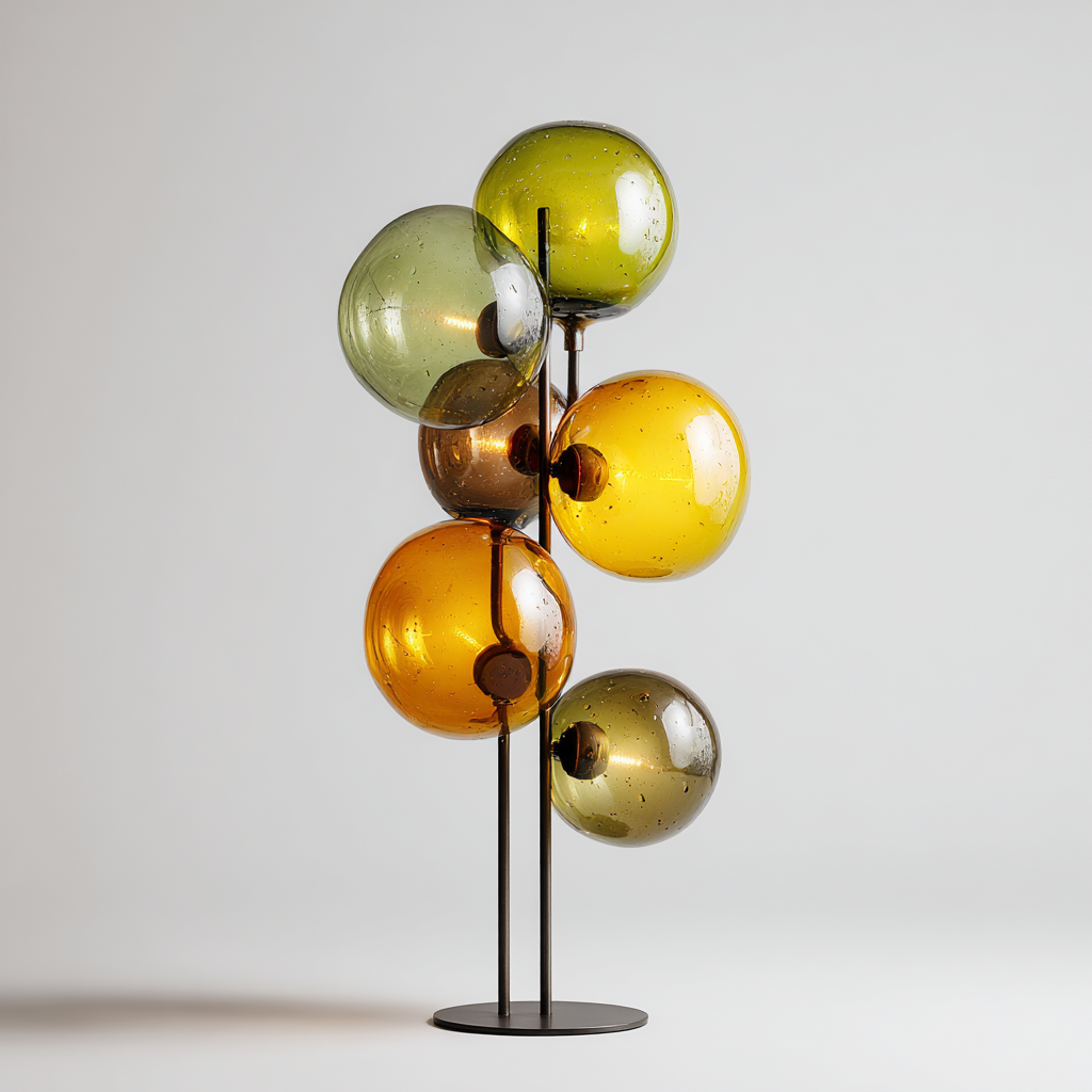 Lámpara de pie moderna con esferas de vidrio de colores