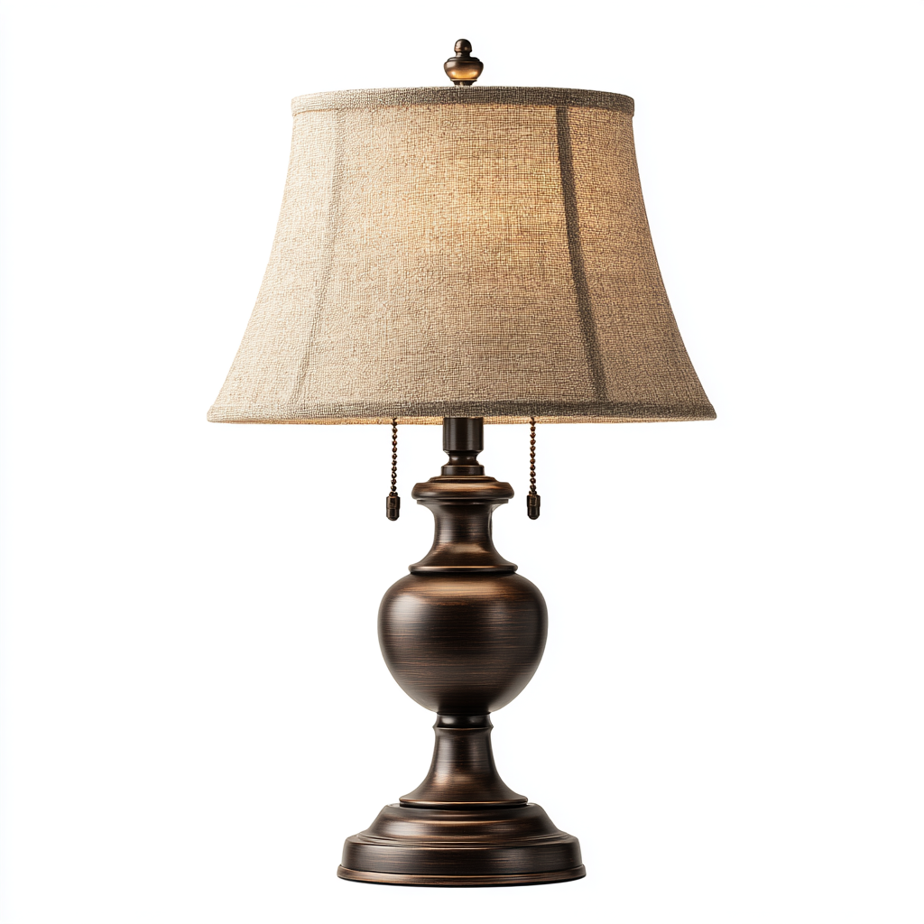 Lámpara de mesa de bronce clásico con pantalla de lino beige
