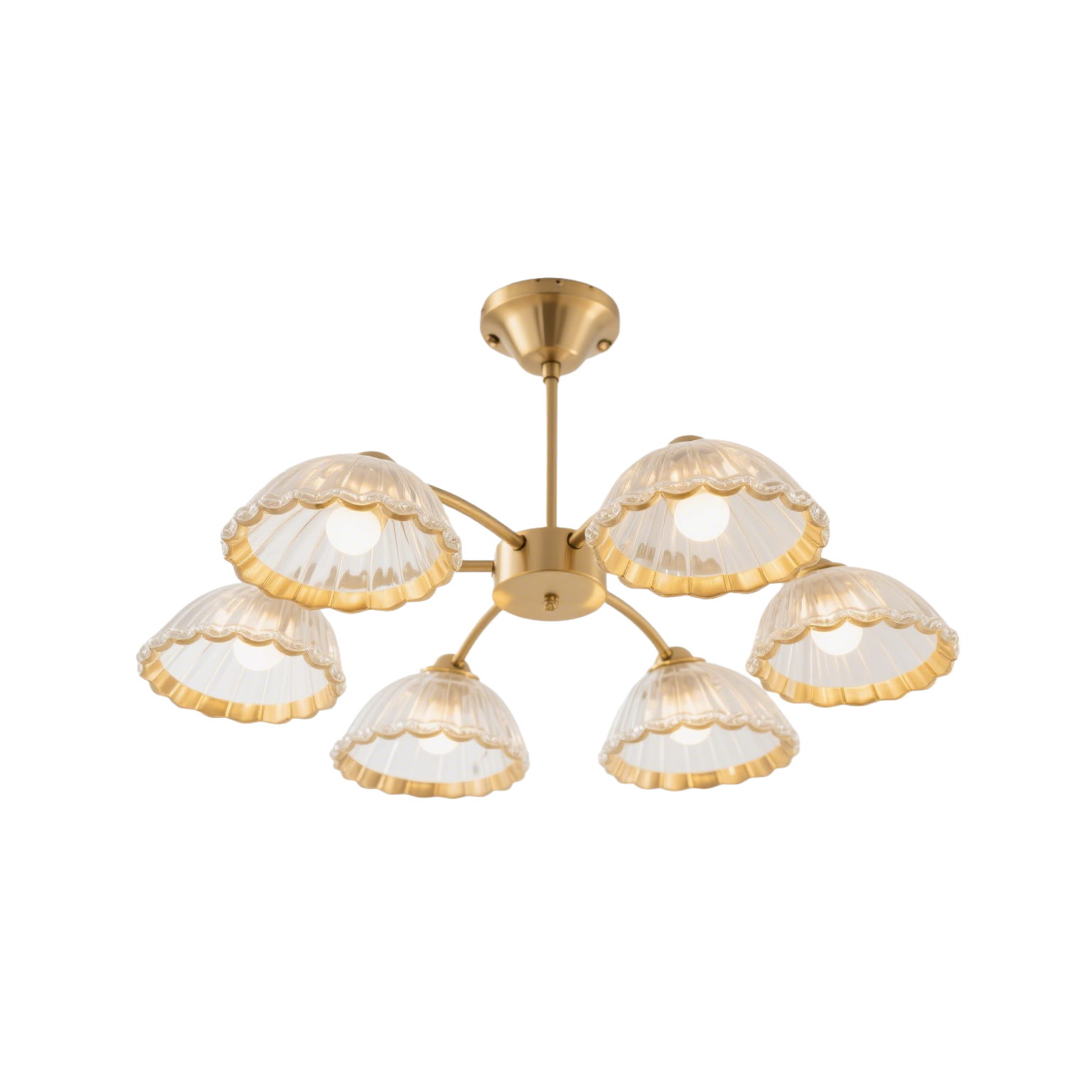 Lámpara de techo de 6 luces con pantallas de vidrio acanalado estilo retro