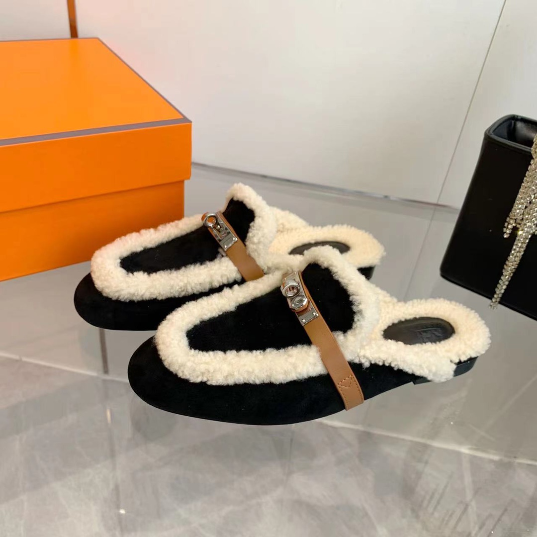 Hermes 23fw Women Winter Slippers Size 36-41