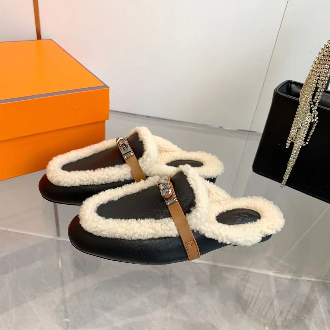 Hermes 23fw Women Winter Slippers Size 36-41