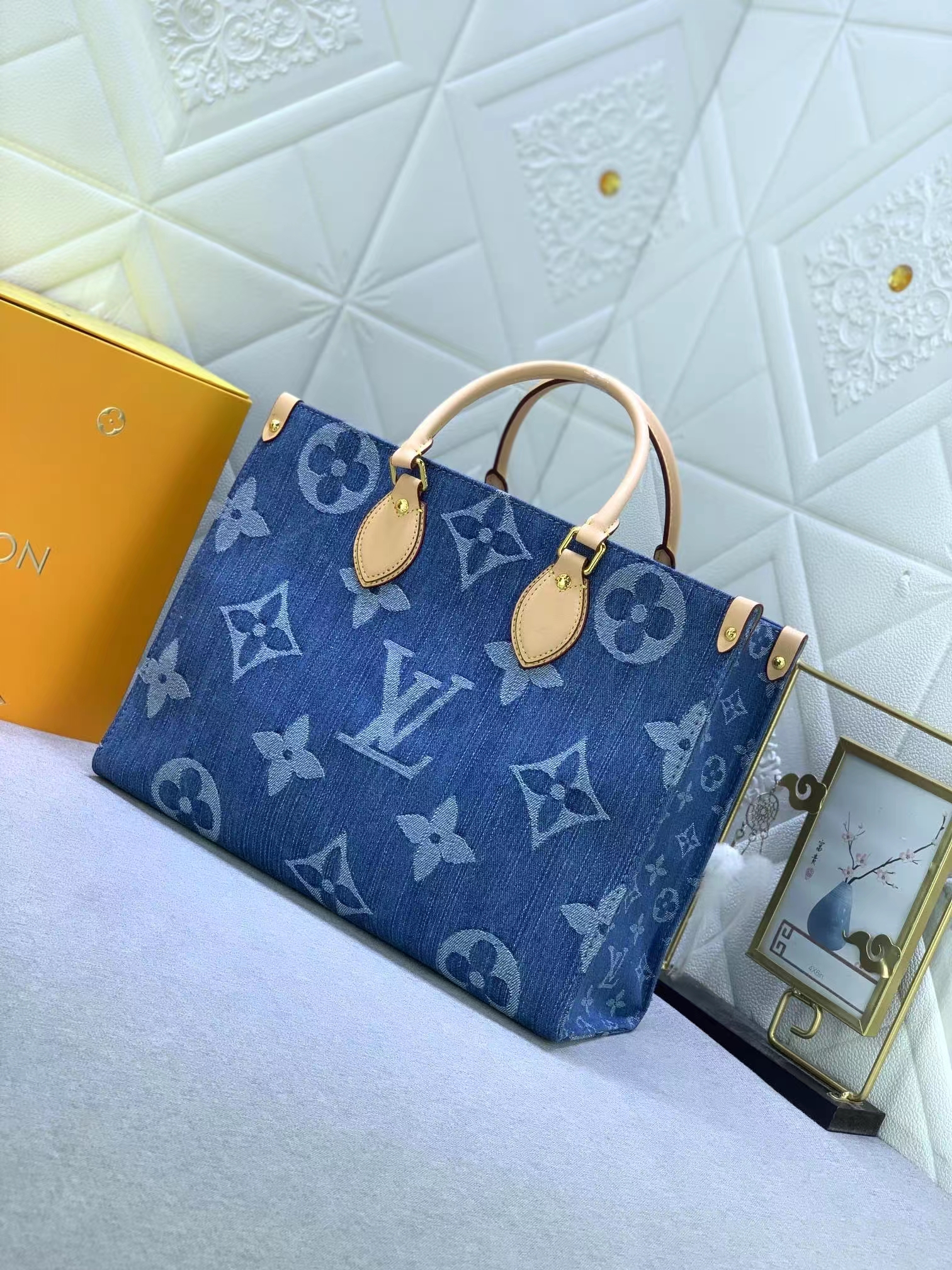 Louis Vuitton Onthego Denim Cowboy für Damen Handtasche, 35 × 27 × 14 cm