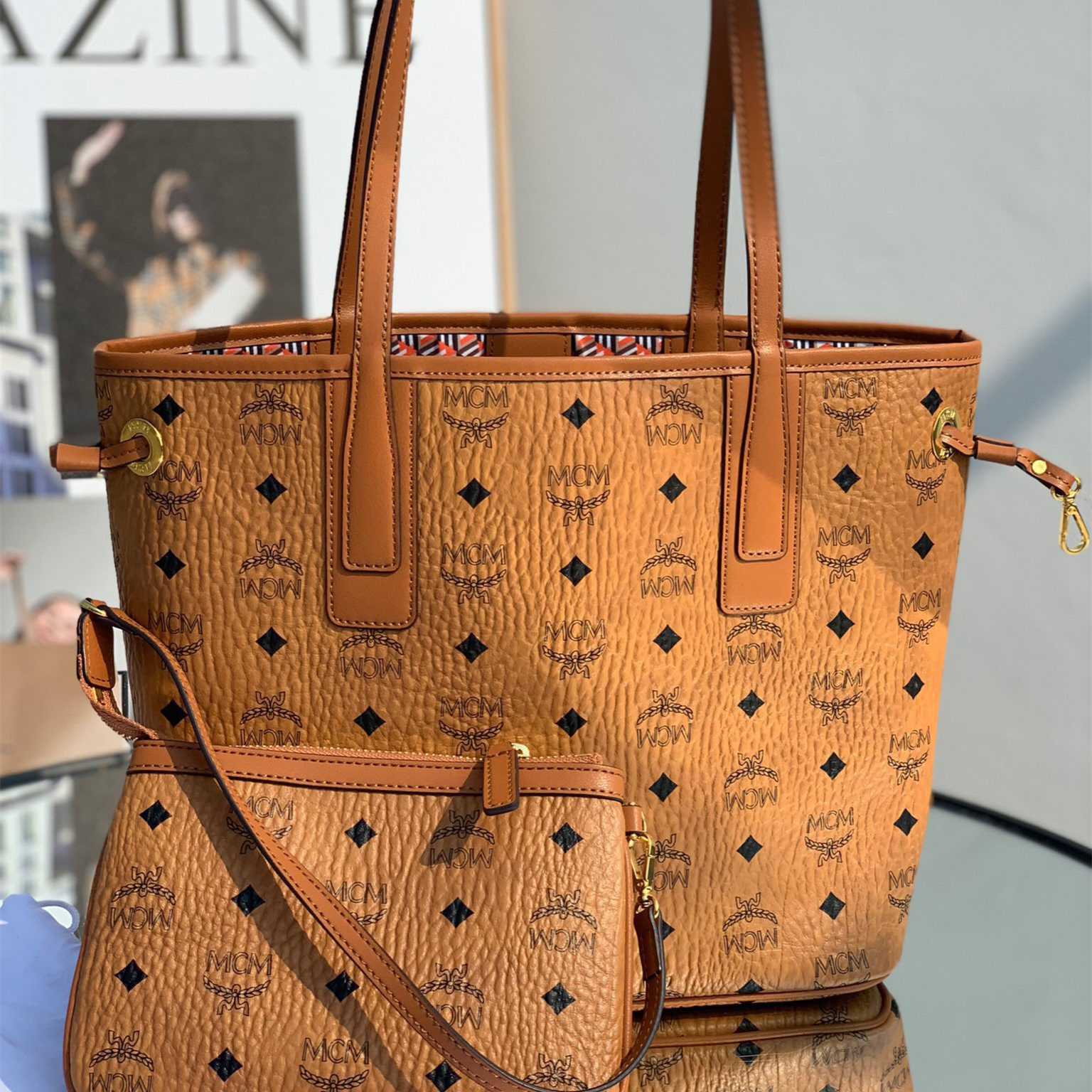 MCM Reversible Liz Shopper in Visetos Shopping Bags 37*31*25cm