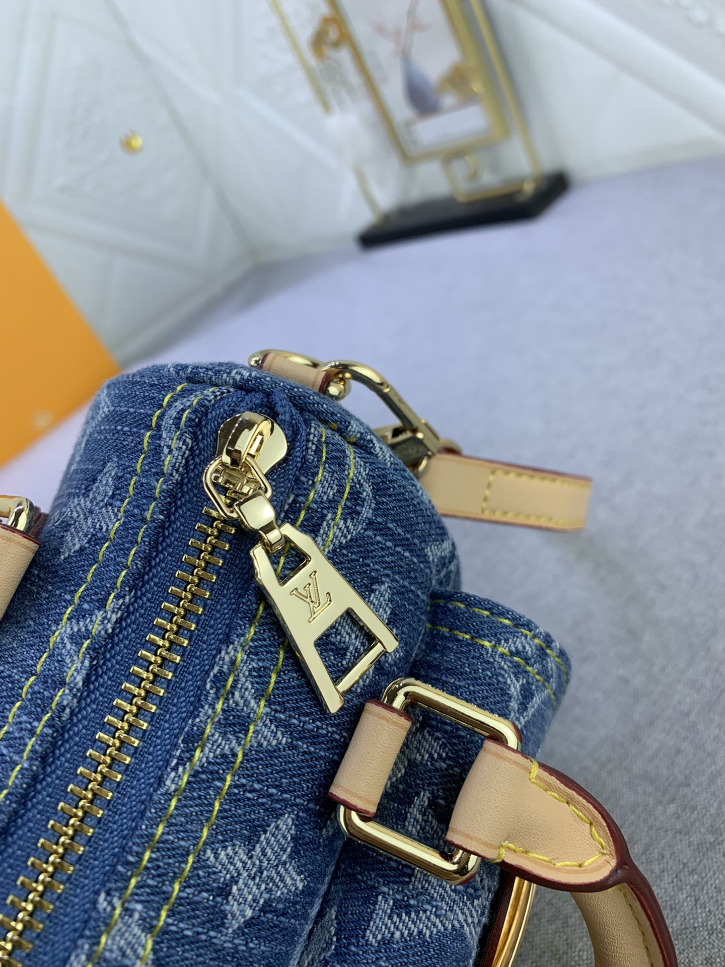 Louis Vuitton M82950 Nano Speedy Denim Cowboy Women Shoulder Bags Size 16*7*10cm