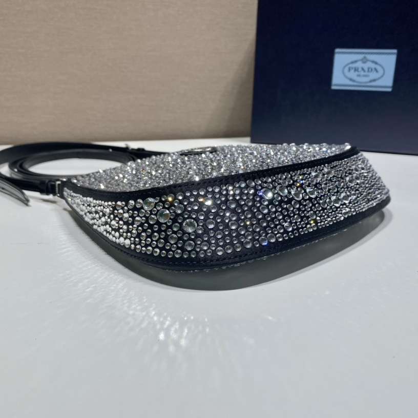 Prada 1BC169 Cleo Satin Women Shoulder Bags with Crystals Size 22*18.5*4.5cm