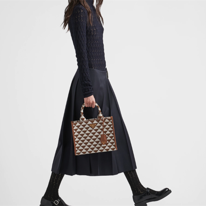 Prada 1BA354 Symbole Embroidered Fabric Shopping Bags Size 28*22*9cm