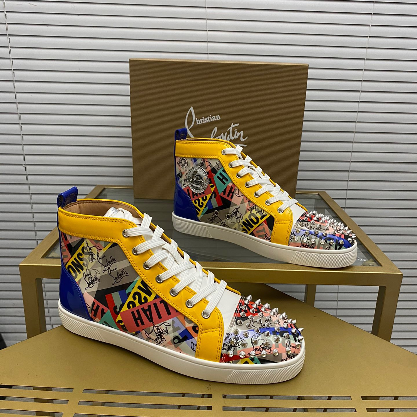 Christian Louboutin Lou Spikes High-Top Sneaker Size 36-46  9-Color