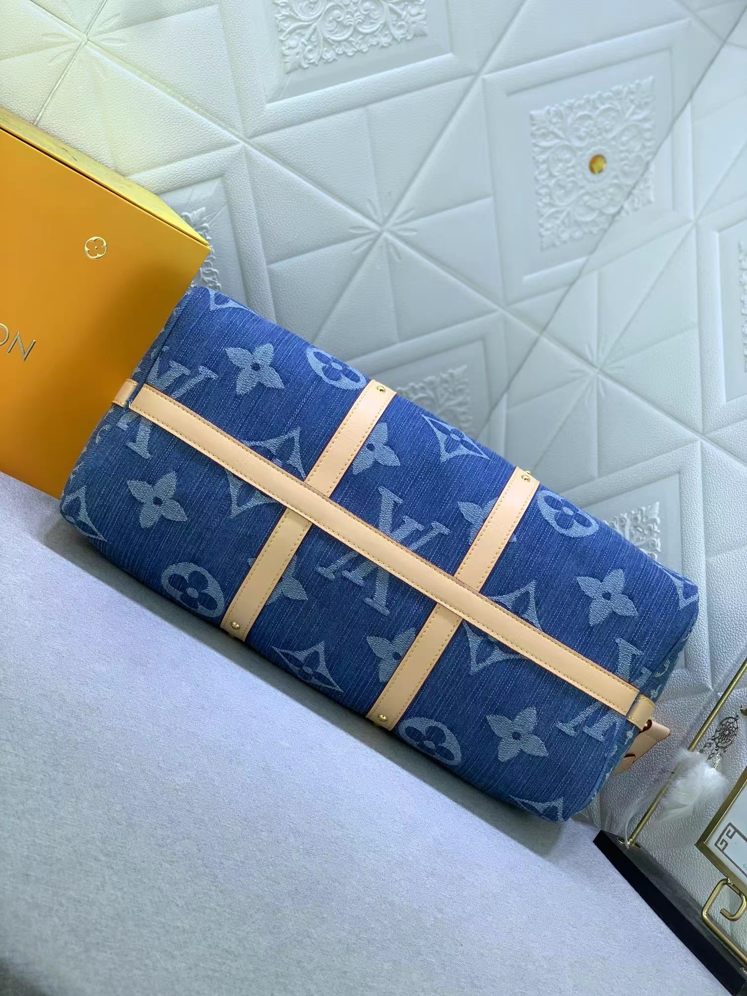 Louis Vuitton KEEPALL BANDOULIÈRE 45 Keepall Bandoulière Monogram Denim Travel Bags Size 45*27*20cm