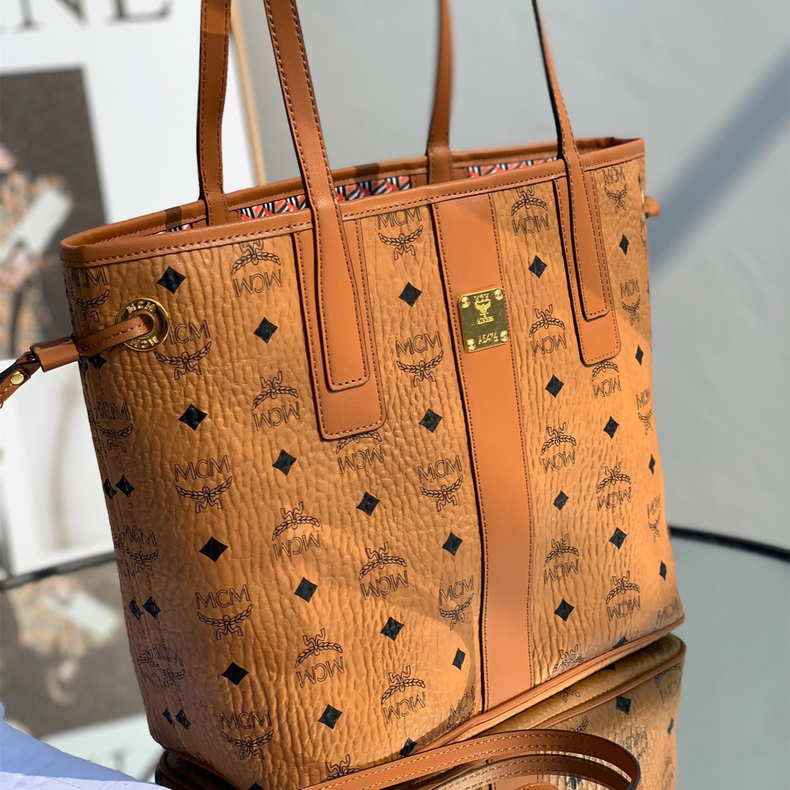 MCM Reversible Liz Shopper in Visetos Shopping Bags 37*31*25cm