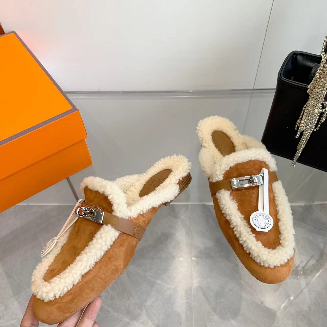 Hermes 23fw Women Winter Slippers Size 36-41