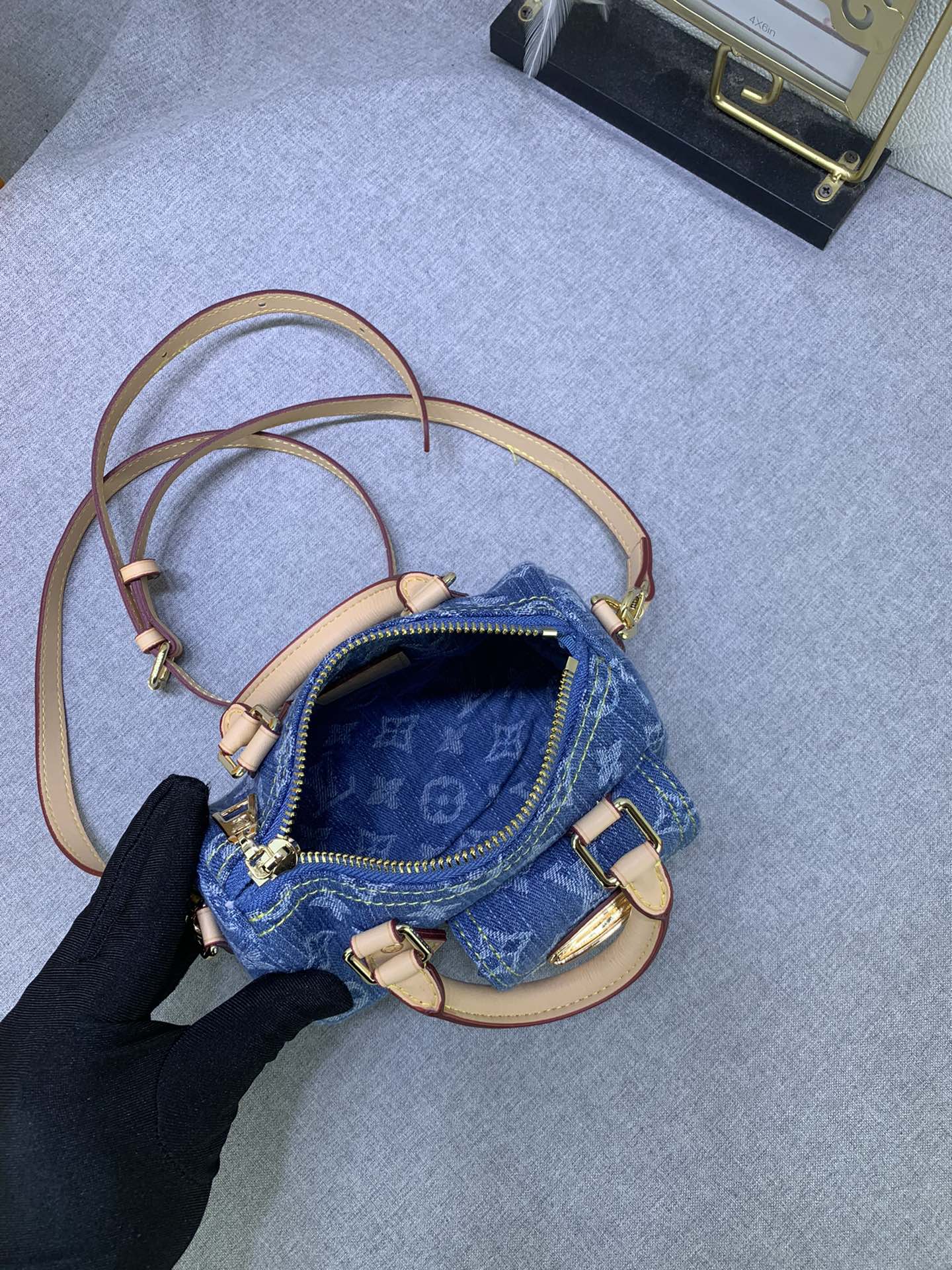 Louis Vuitton M82950 Nano Speedy Denim Cowboy Women Shoulder Bags Size 16*7*10cm