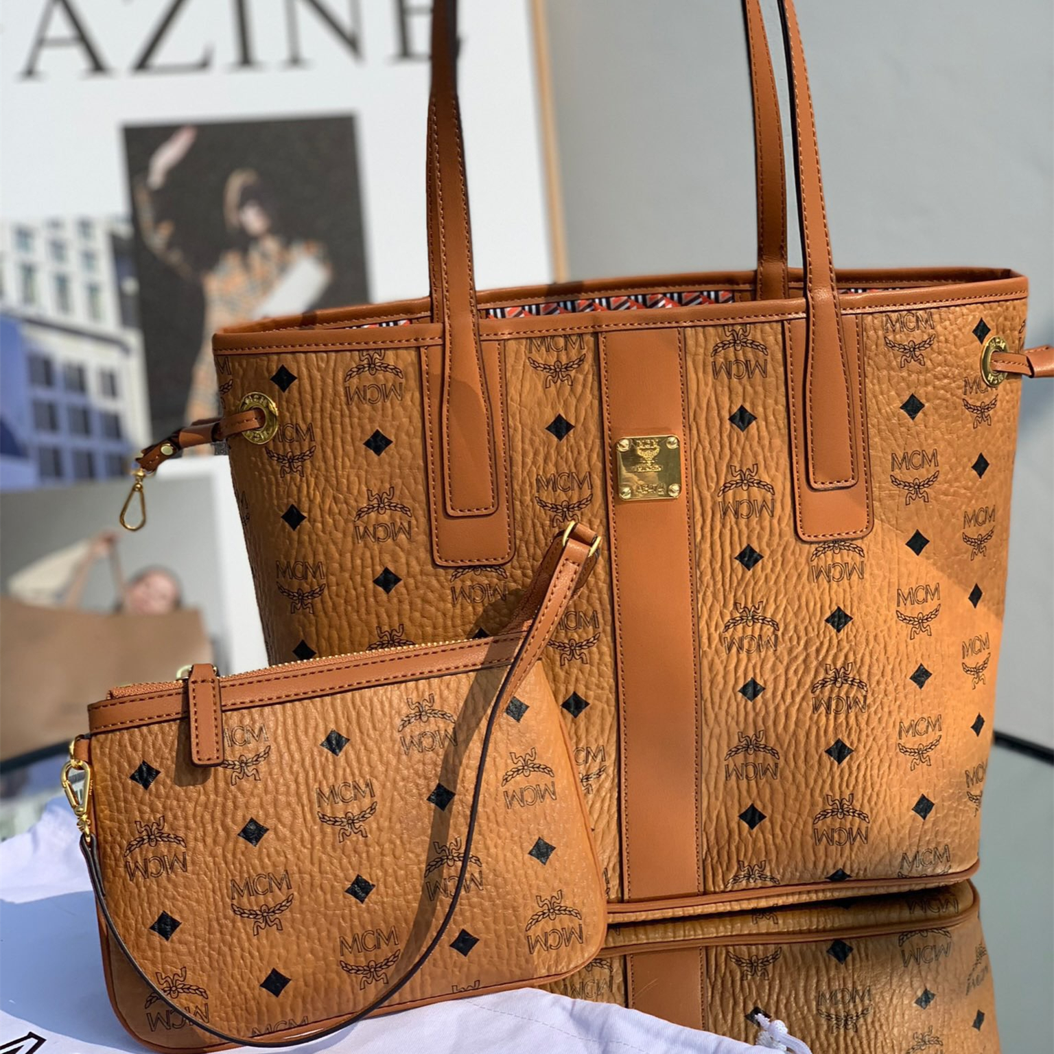 MCM Reversible Liz Shopper in Visetos Shopping Bags 37*31*25cm