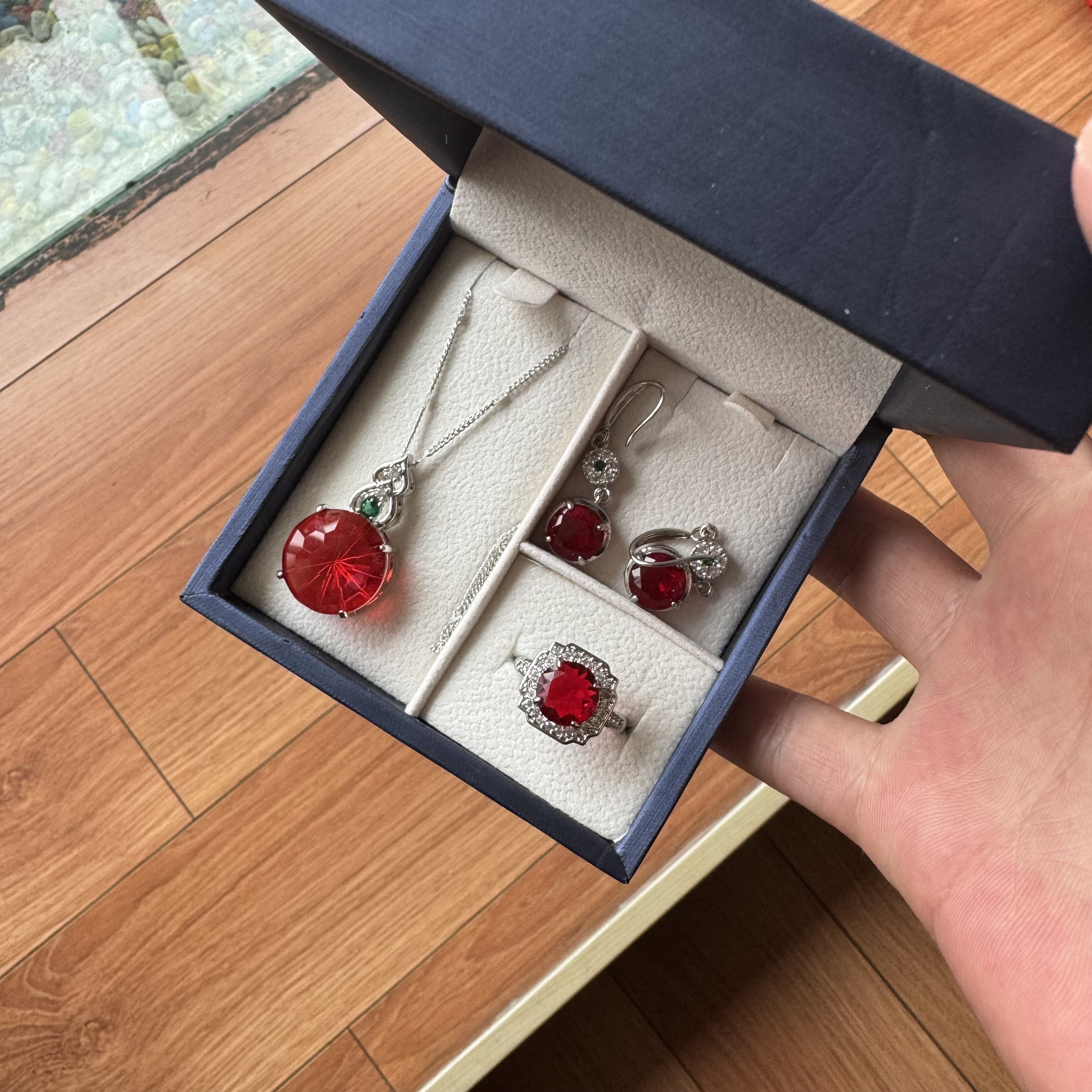 Earrings + necklace + ring