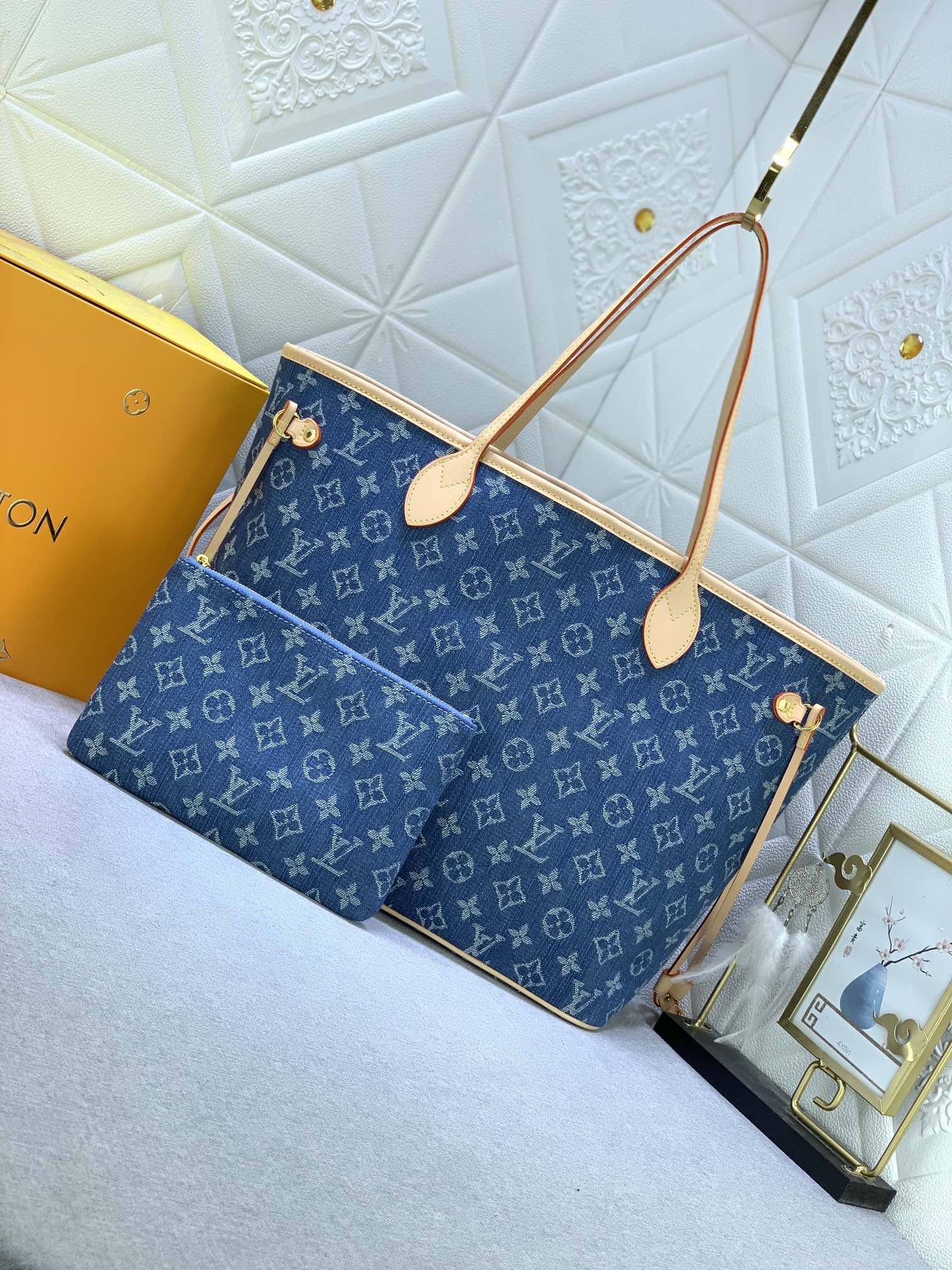 Louis Vuitton M40995 Neverfull Denim Cowboy Shopping Bags Size 32*29*17cm