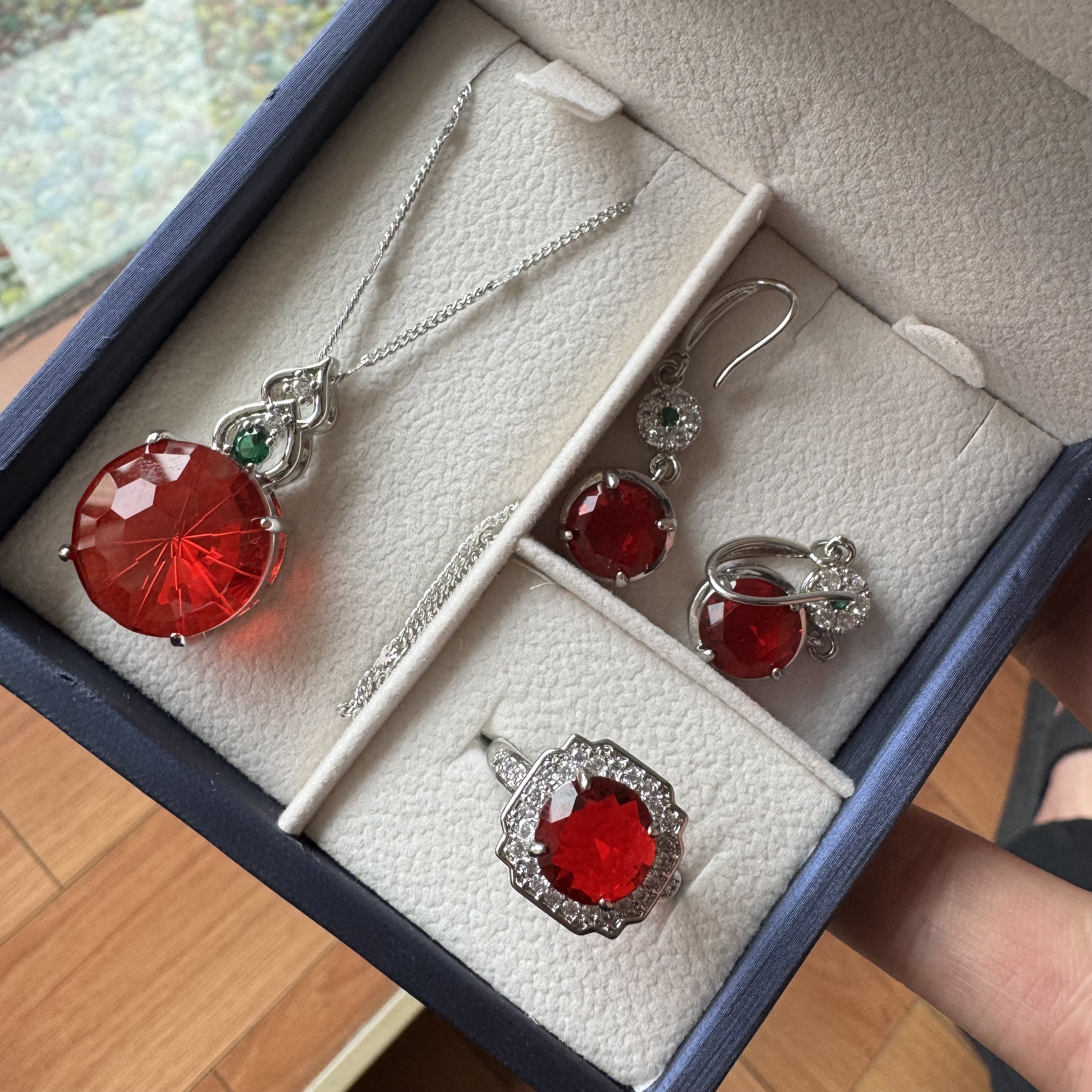 Earrings + necklace + ring