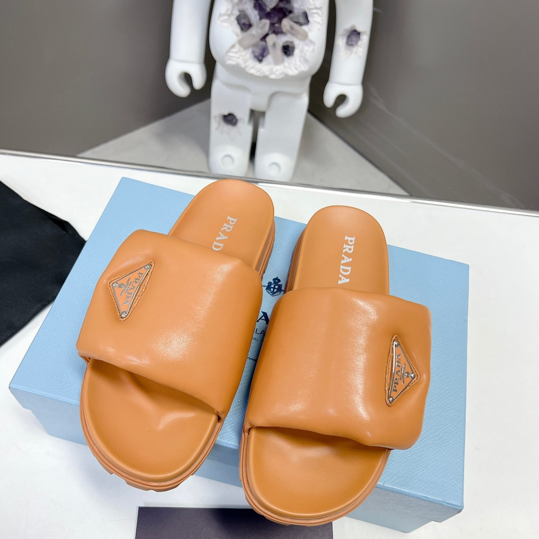 Prada Soft Padded Leather Slippers Size 35-41 3-Color