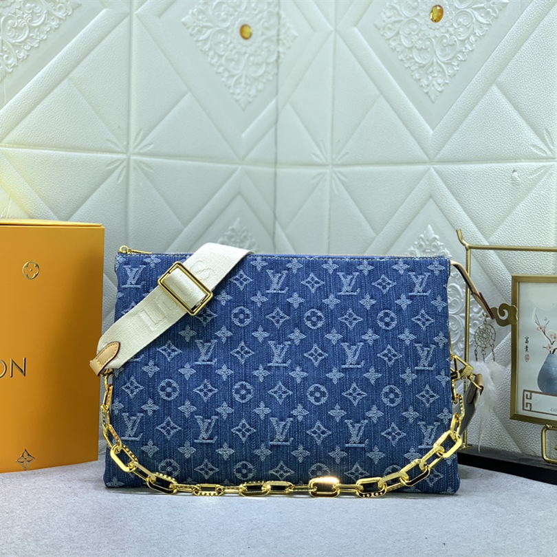 Louis Vuitton Monogram Coussin Denim Cowboy Women Shoulder Bags Size 34*24*12cm