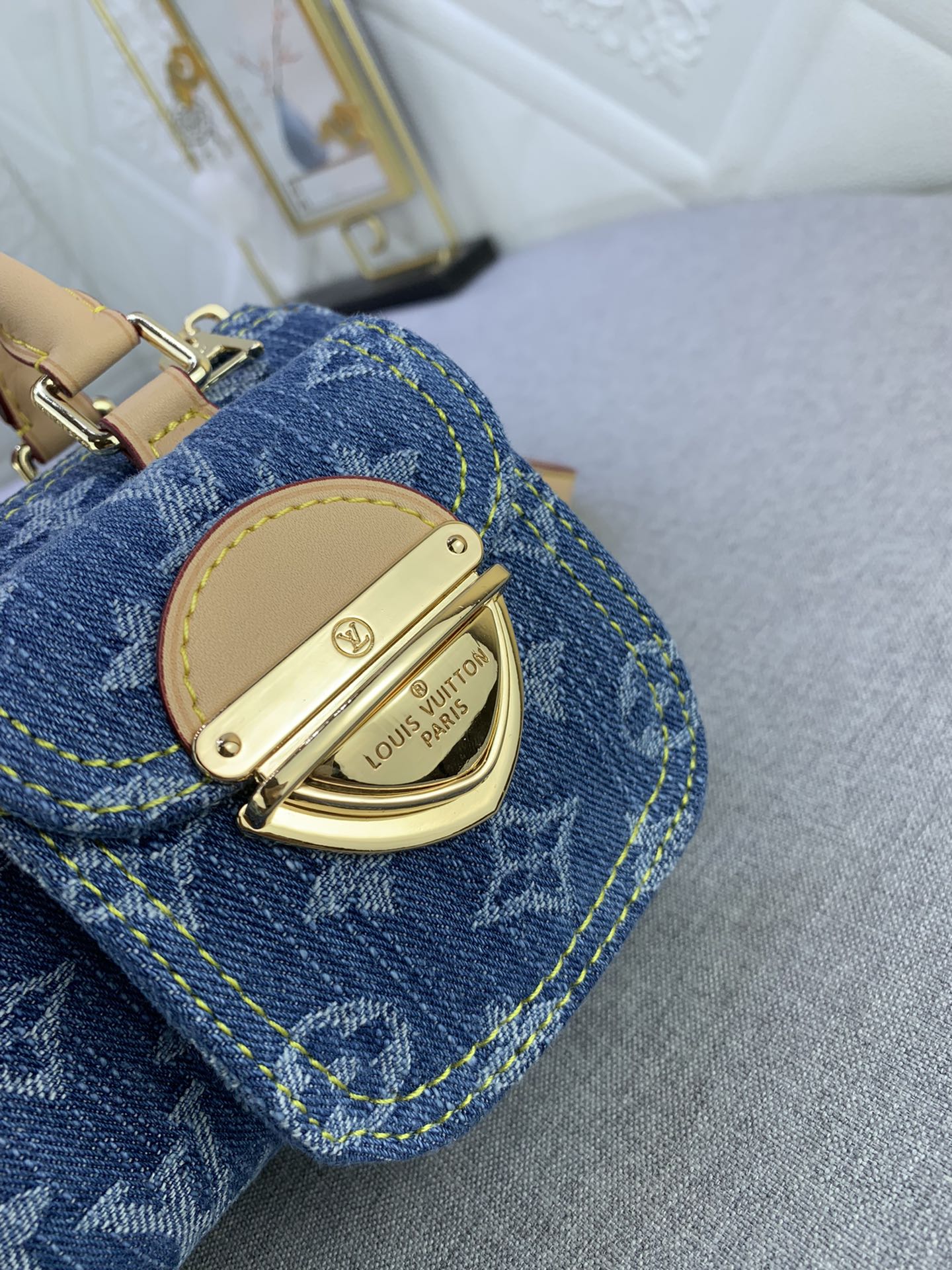 Louis Vuitton M82950 Nano Speedy Denim Cowboy Women Shoulder Bags Size 16*7*10cm