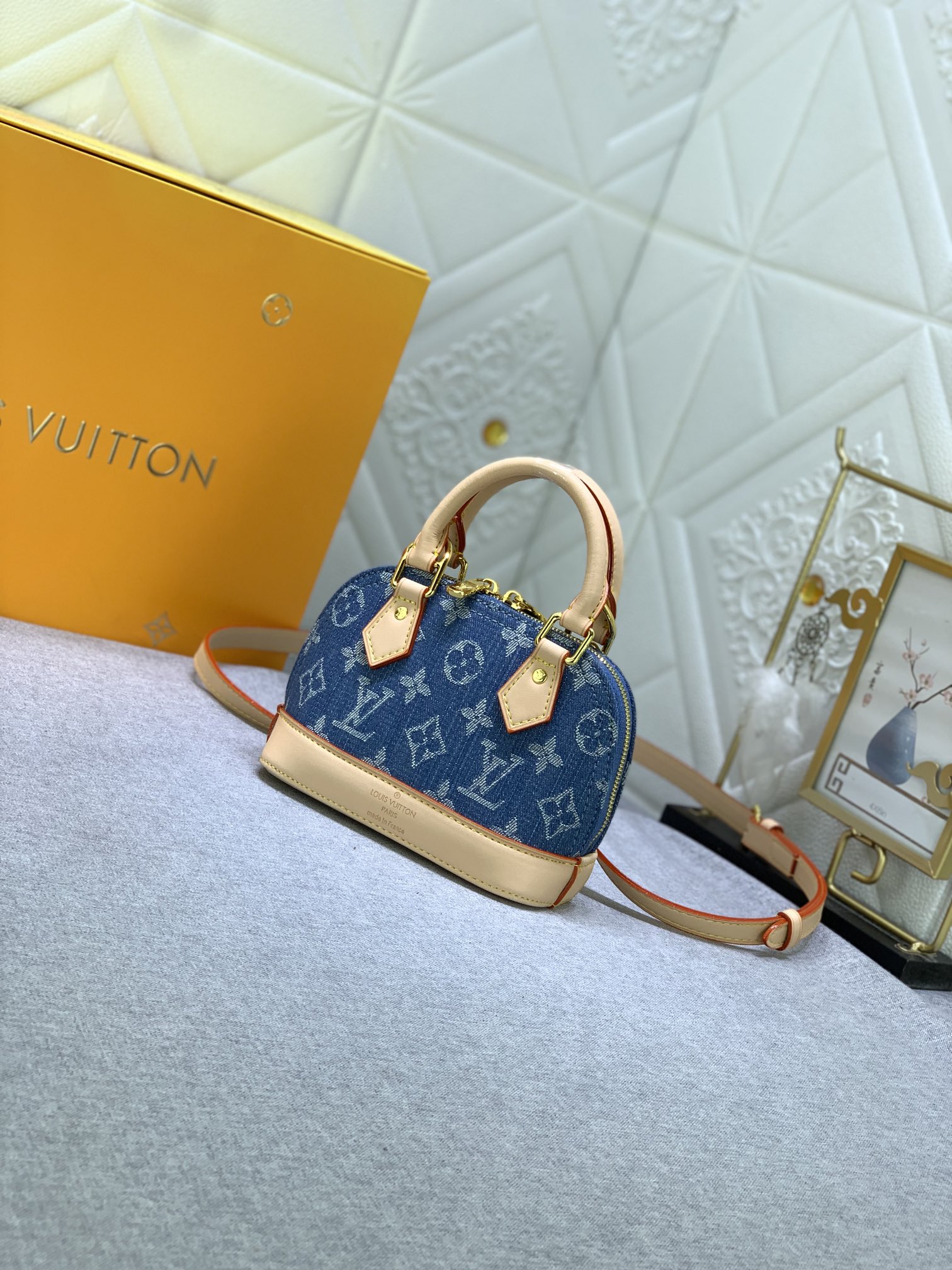 Louis Vuitton M82717 Alma Nano Denim Cowboy Women Shoulder Bags Size 18*12*8cm