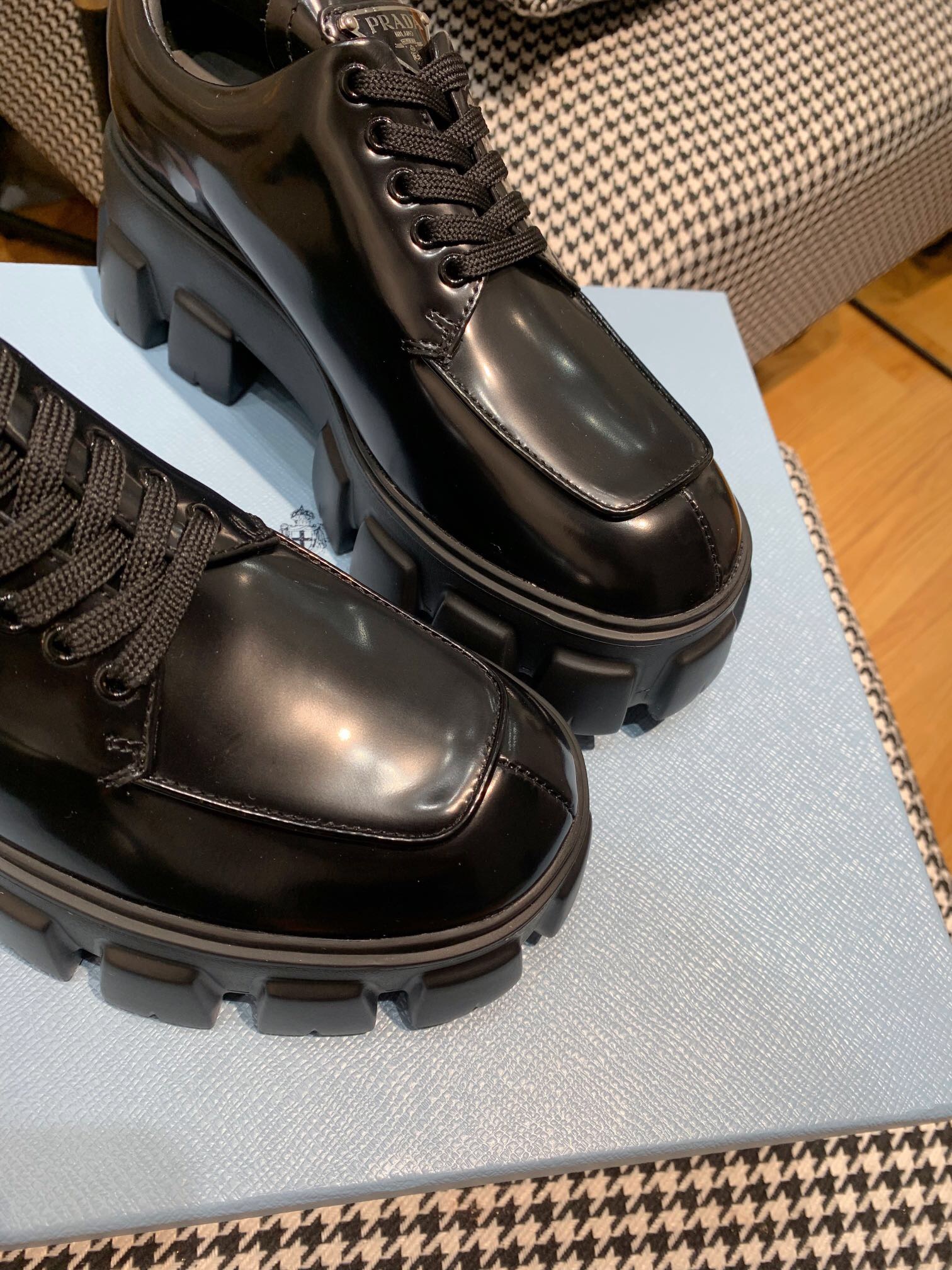 Prada Monolith brushed leather lace-up Shoes Loafers Size 36-41