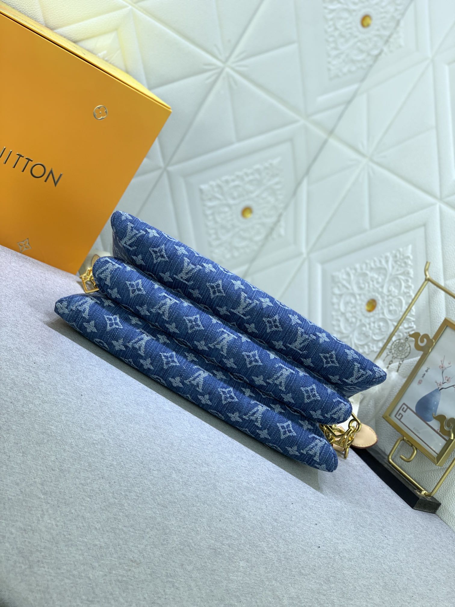 Louis Vuitton Monogram Coussin Denim Cowboy Women Shoulder Bags Size 34*24*12cm