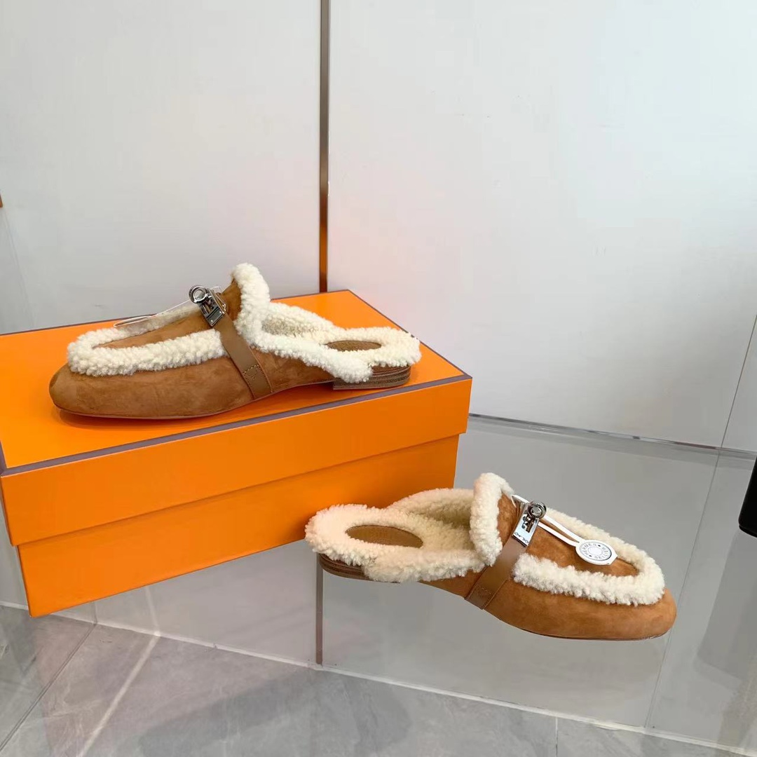 Hermes 23fw Women Winter Slippers Size 36-41