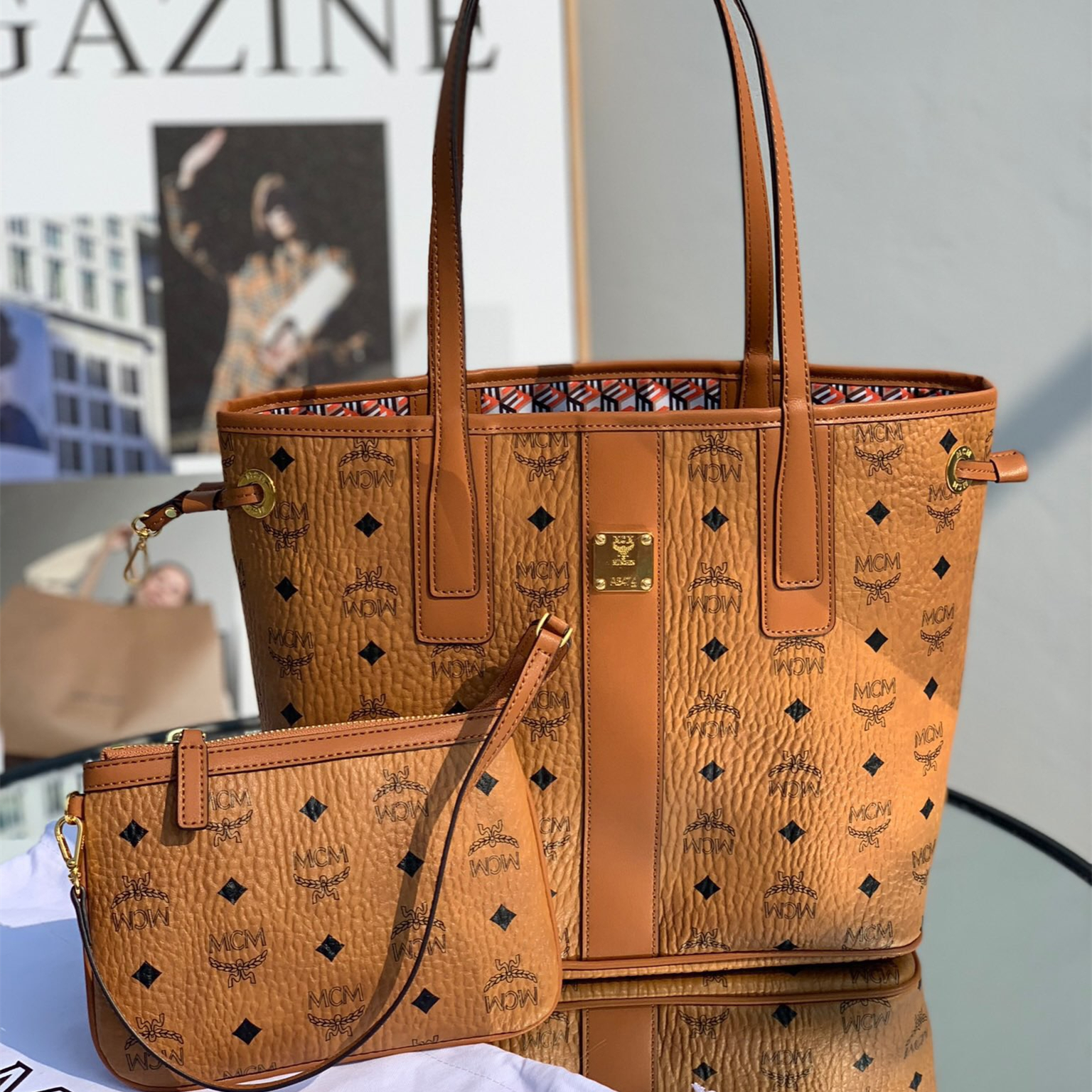 MCM Reversible Liz Shopper in Visetos Shopping Bags 37*31*25cm