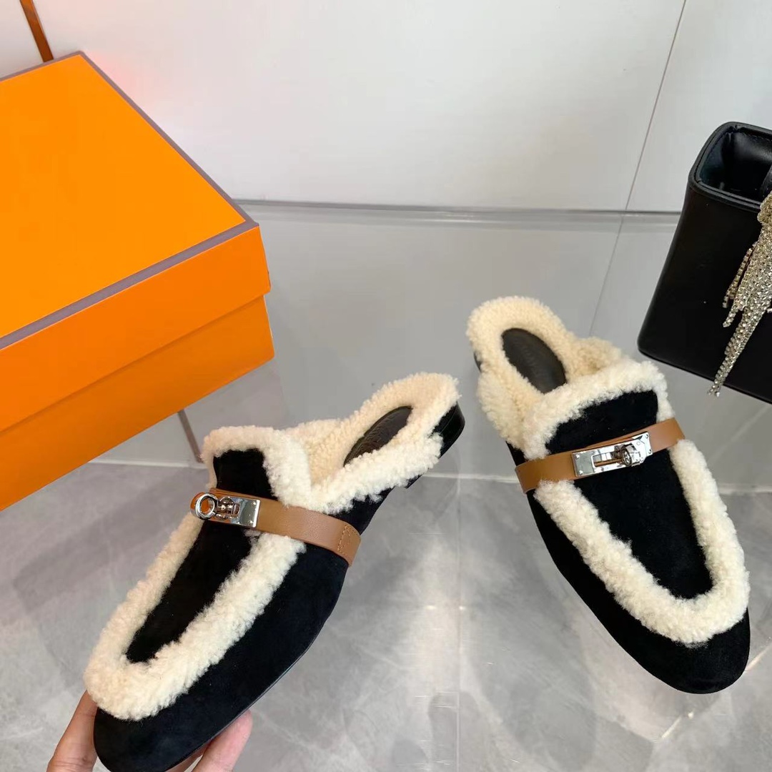 Hermes 23fw Women Winter Slippers Size 36-41