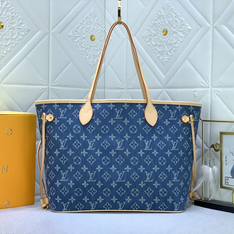 Louis Vuitton M40995 Neverfull Denim Cowboy Shopping Bags Size 32*29*17cm