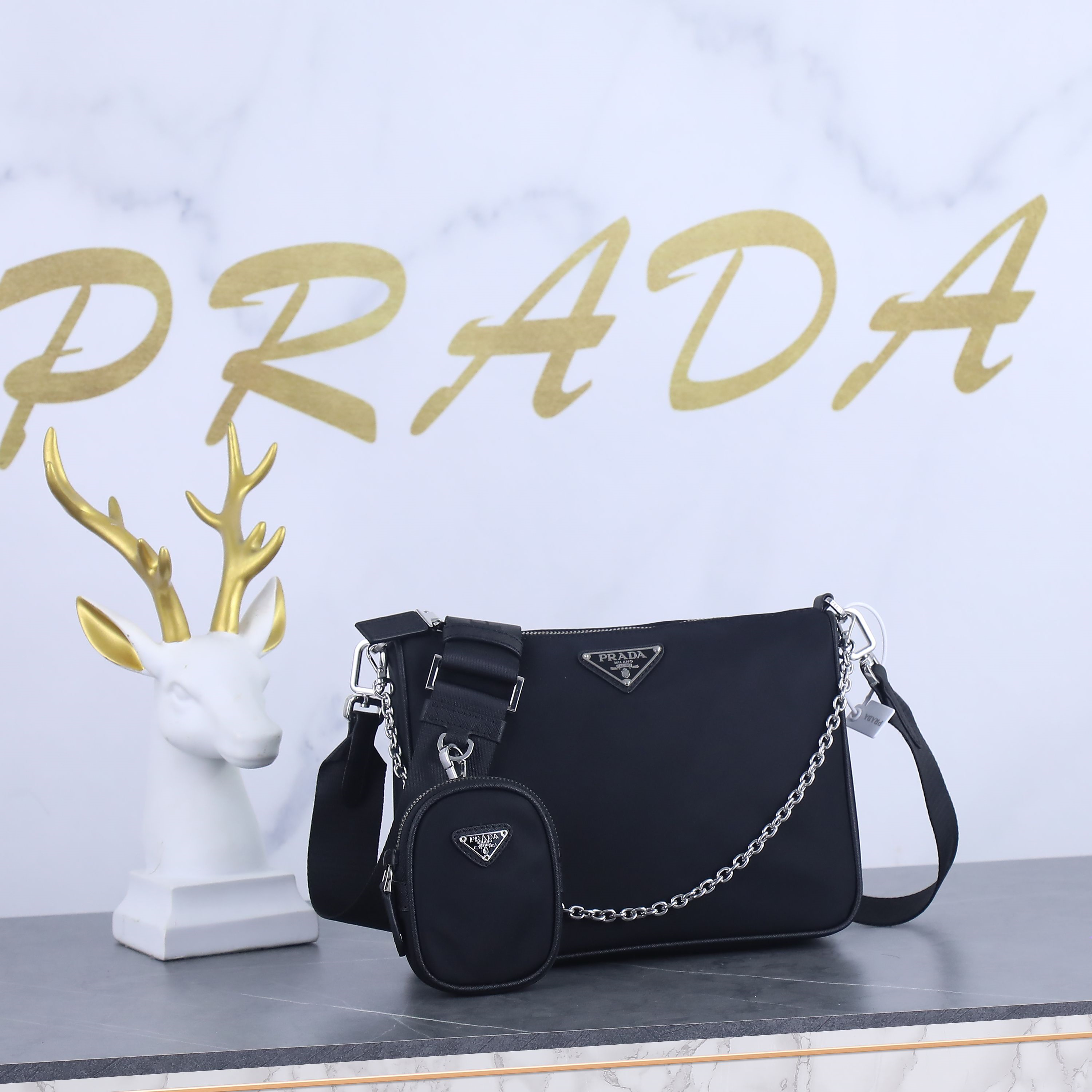 Prada 2VH113 Re-Nylon and Saffiano Leather Mens Shoulder Bags Size 24*18.5*6cm