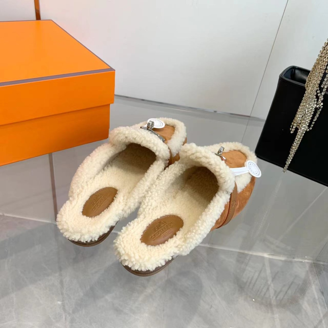 Hermes 23fw Women Winter Slippers Size 36-41