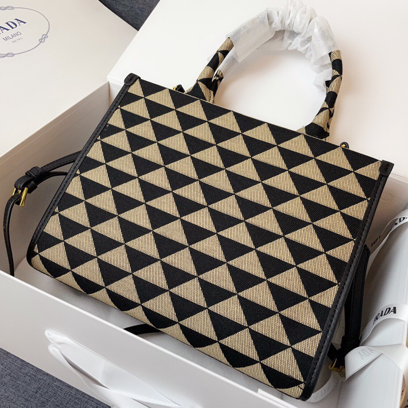 Prada 1BA354 Symbole Embroidered Fabric Shopping Bags Size 28*22*9cm