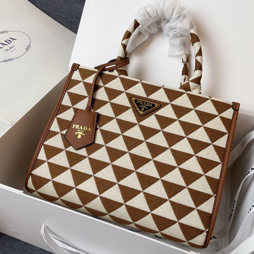 Prada 1BA354 Symbole Embroidered Fabric Shopping Bags Size 28*22*9cm
