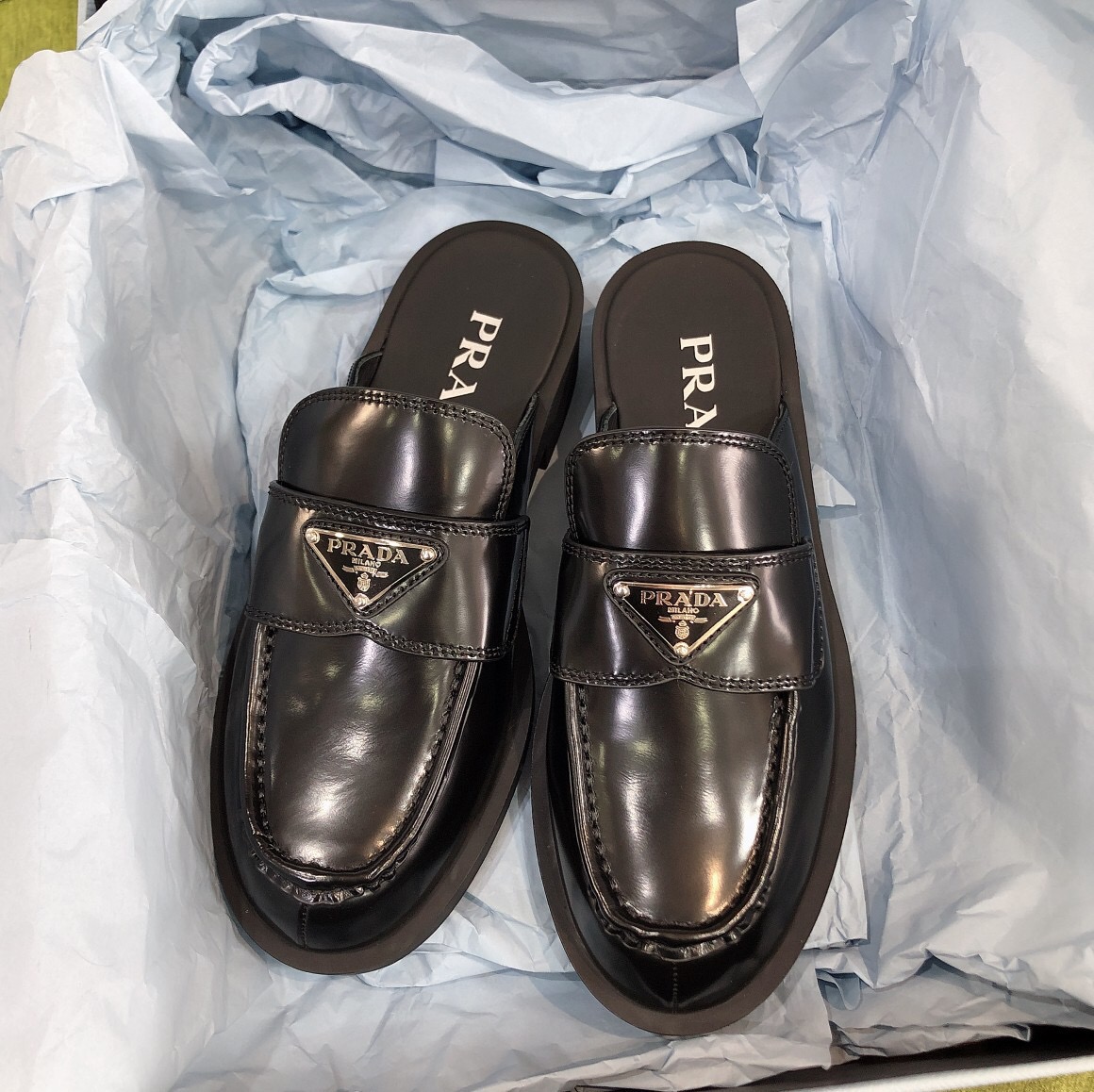 Prada Brushed Leather Mules Size 35-40   2-Color