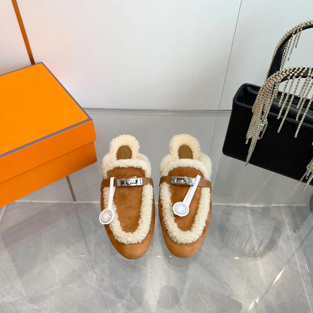 Hermes 23fw Women Winter Slippers Size 36-41