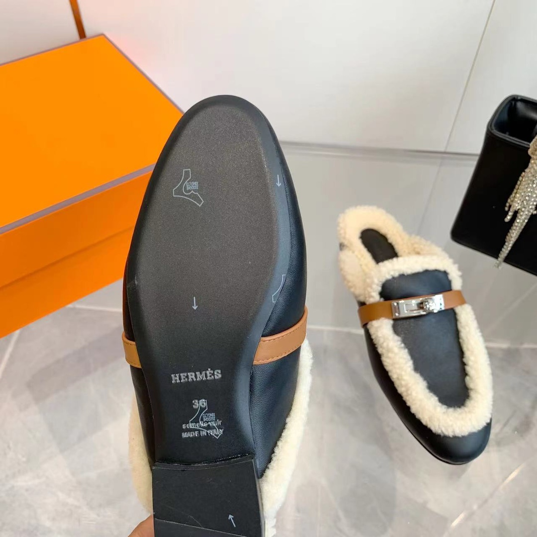 Hermes 23fw Women Winter Slippers Size 36-41