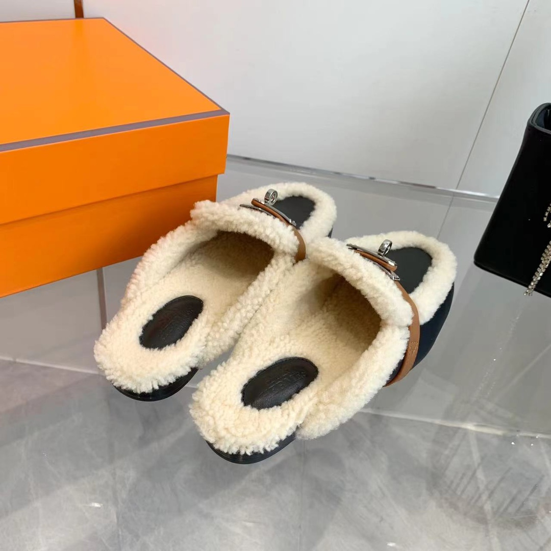 Hermes 23fw Women Winter Slippers Size 36-41